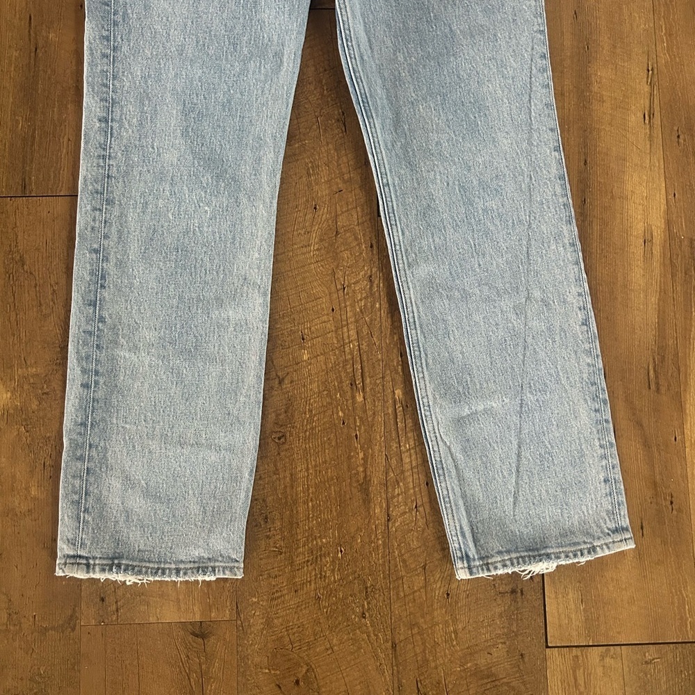 Abercrombie 90s Straight High Rise Crossover Waist Jeans Light Wash Raw Hem 27 - Picture 2 of 13